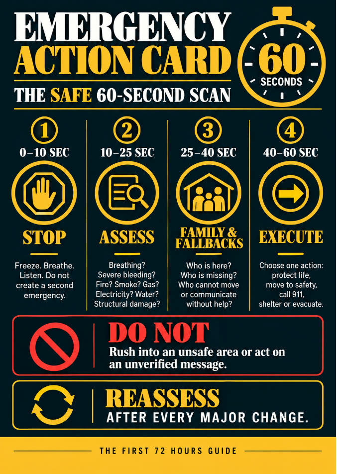 SAFE 60-second emergency action card